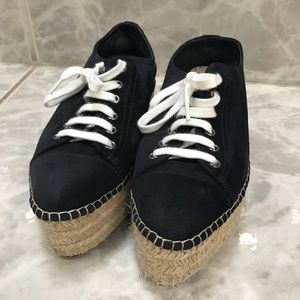 Miu Miu Suede Platform Espadrilles (Navy)